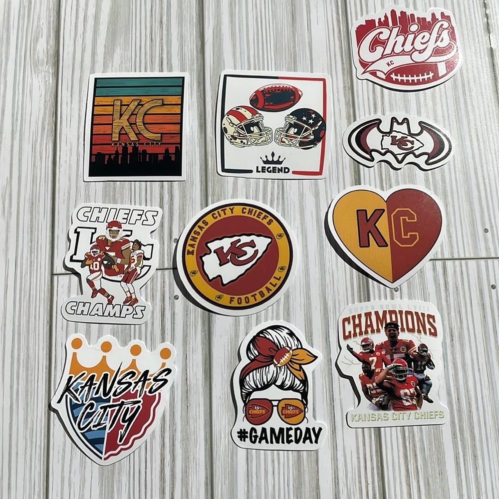 🆕🏈 Brand New Kansas City Chiefs Waterproof Stickers 10 Piece - LOT #1